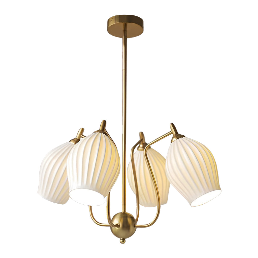 Modern Ceramic Flower Petal Ceiling Light 4 Light Warm White Chandelier for Living Room