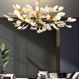Modern Ceramic Gingko Leaf Chandelier Elegant Gold Brass Pendant Light Fixture