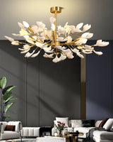Modern Ceramic Gingko Leaf Chandelier Elegant Gold Brass Pendant Light Fixture