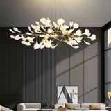 Modern Ceramic Ginkgo Leaf Chandelier Brass Finish Elegant Ceiling Pendant Lighting