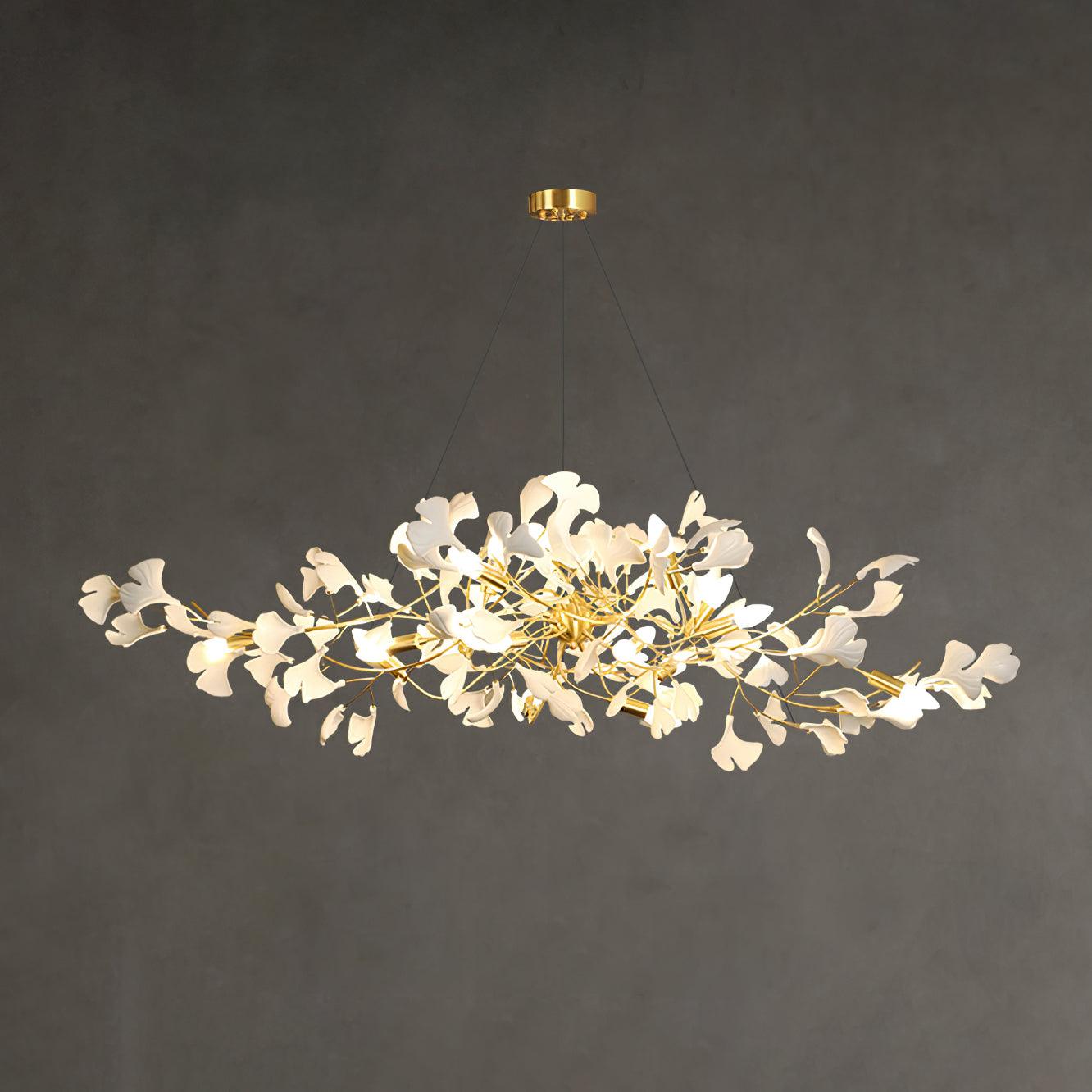 Modern Ceramic Ginkgo Leaf Chandelier Brass Finish Elegant Ceiling Pendant Lighting