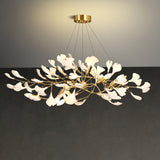 Modern Ceramic Ginkgo Leaf Chandelier Brass Finish Elegant Ceiling Pendant Lighting