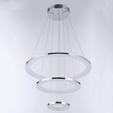 Modern Chrome 3 Ring LED Chandelier Adjustable 24 Inch Hanging Ceiling Light Fixture