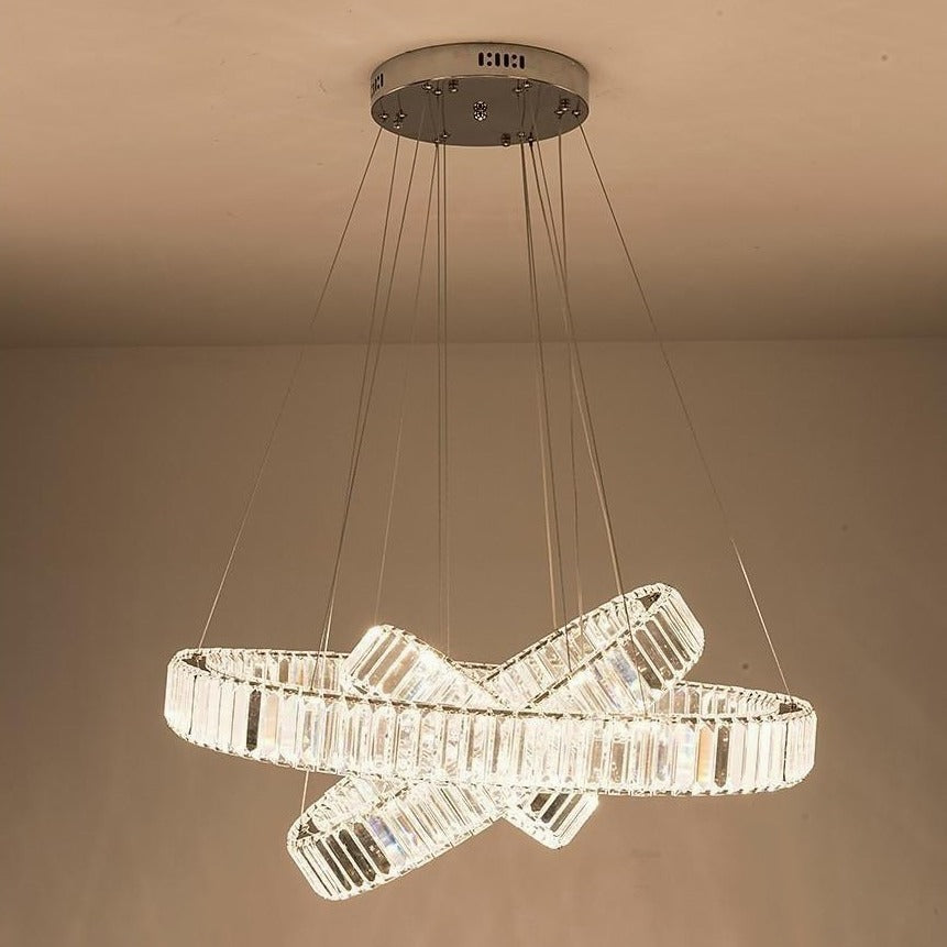 Modern Chrome 3 Tier Crystal Ring Pendant Light LED Ceiling Chandelier for Dining Room