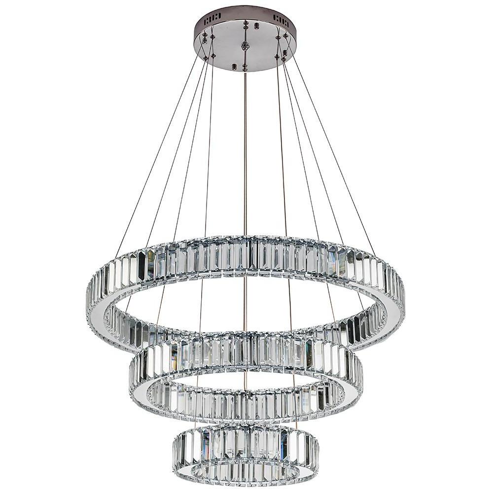 Modern Chrome 3 Tier Crystal Ring Pendant Light LED Ceiling Chandelier for Dining Room
