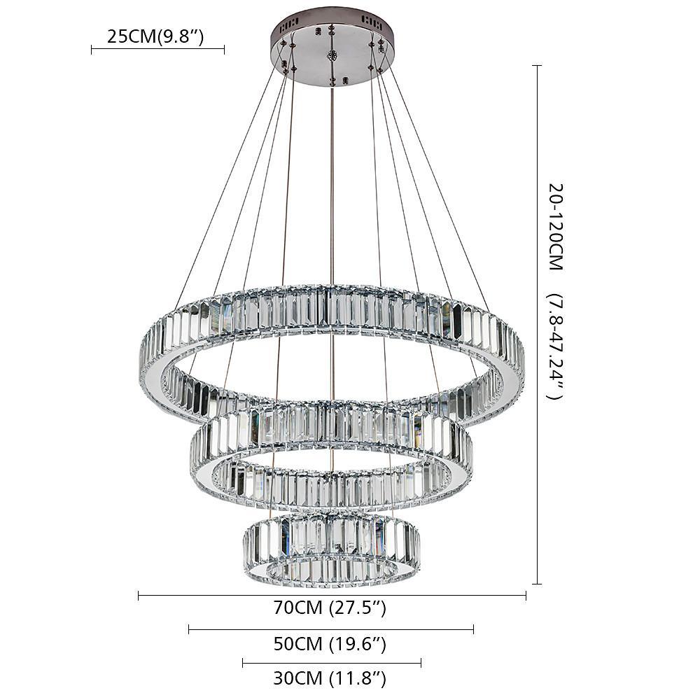 Modern Chrome 3 Tier Crystal Ring Pendant Light LED Ceiling Chandelier for Dining Room