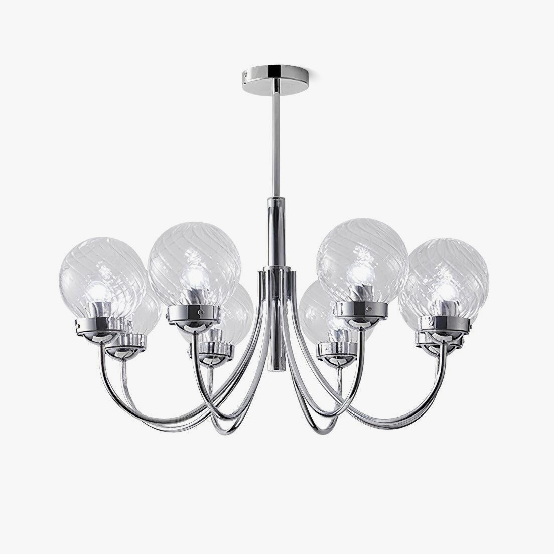 Modern Chrome Gasolier Chandelier with Clear Twisted Glass Shades for Indoor Living