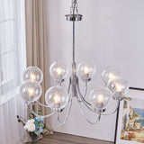 Modern Chrome Gasolier Chandelier with Clear Twisted Glass Shades for Indoor Living