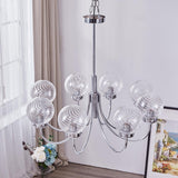 Modern Chrome Gasolier Chandelier with Clear Twisted Glass Shades for Indoor Living