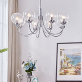 Modern Chrome Gasolier Chandelier with Clear Twisted Glass Shades for Indoor Living