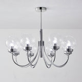 Modern Chrome Gasolier Chandelier with Clear Twisted Glass Shades for Indoor Living