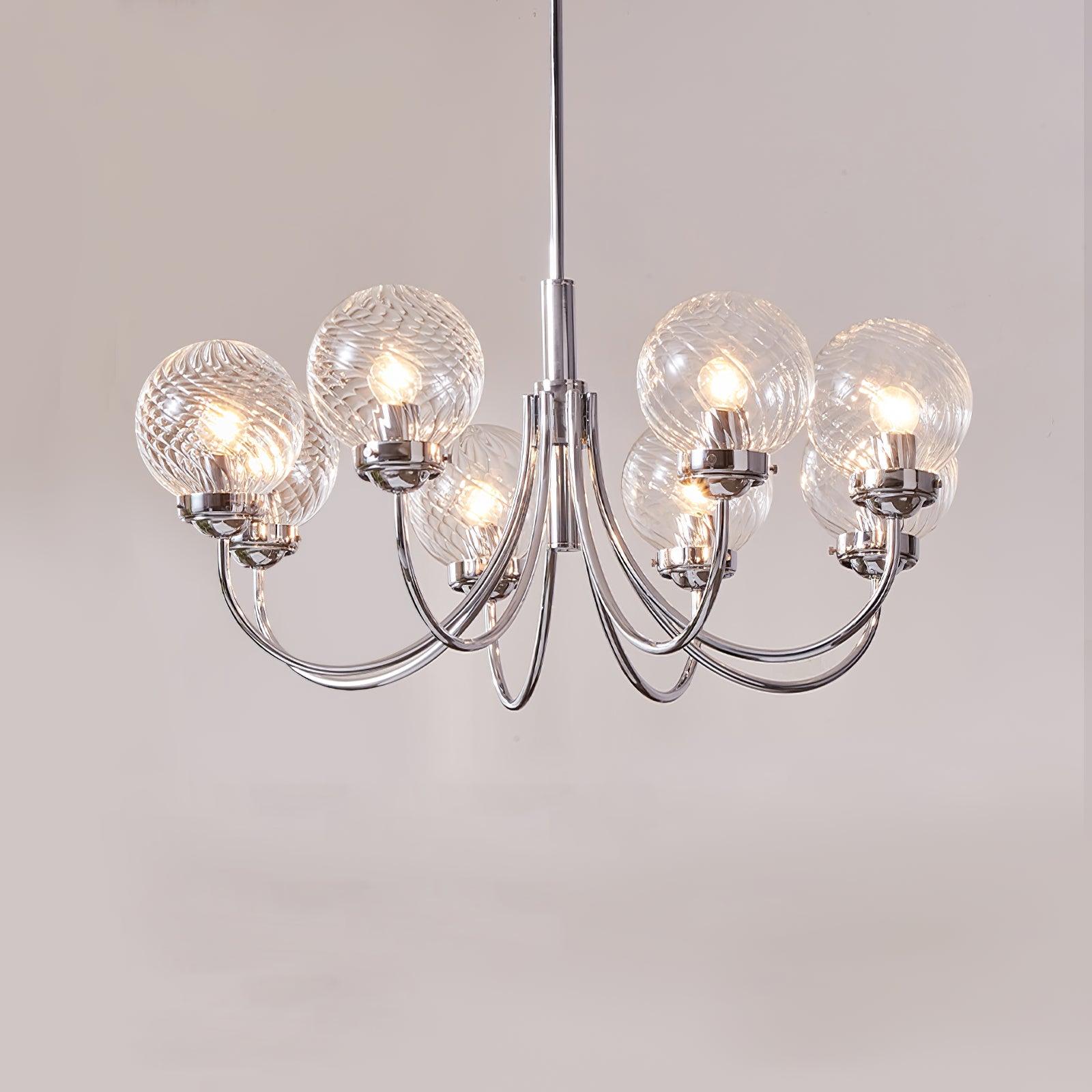 Modern Chrome Gasolier Chandelier with Clear Twisted Glass Shades for Indoor Living