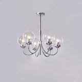 Modern Chrome Gasolier Chandelier with Clear Twisted Glass Shades for Indoor Living