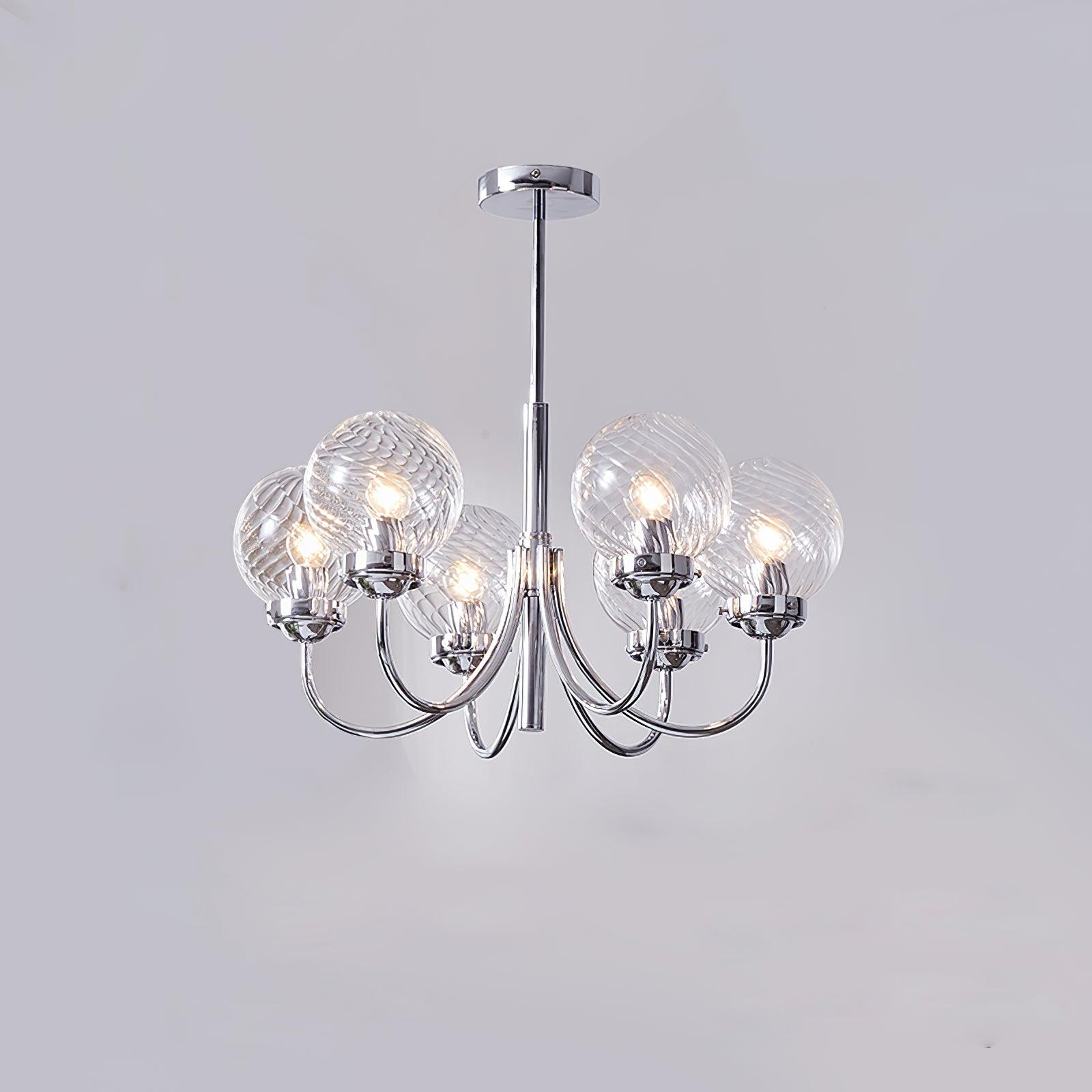 Modern Chrome Gasolier Chandelier with Clear Twisted Glass Shades for Indoor Living