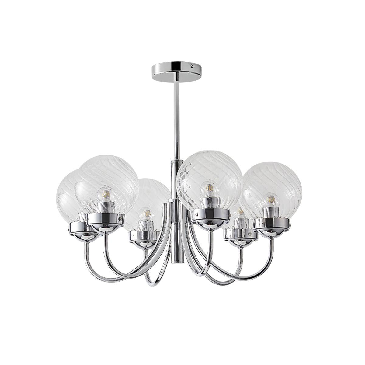 Modern Chrome Gasolier Chandelier with Clear Twisted Glass Shades for Indoor Living