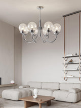 Modern Chrome Gasolier Chandelier with Clear Twisted Glass Shades for Indoor Living