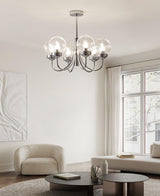Modern Chrome Gasolier Chandelier with Clear Twisted Glass Shades for Indoor Living