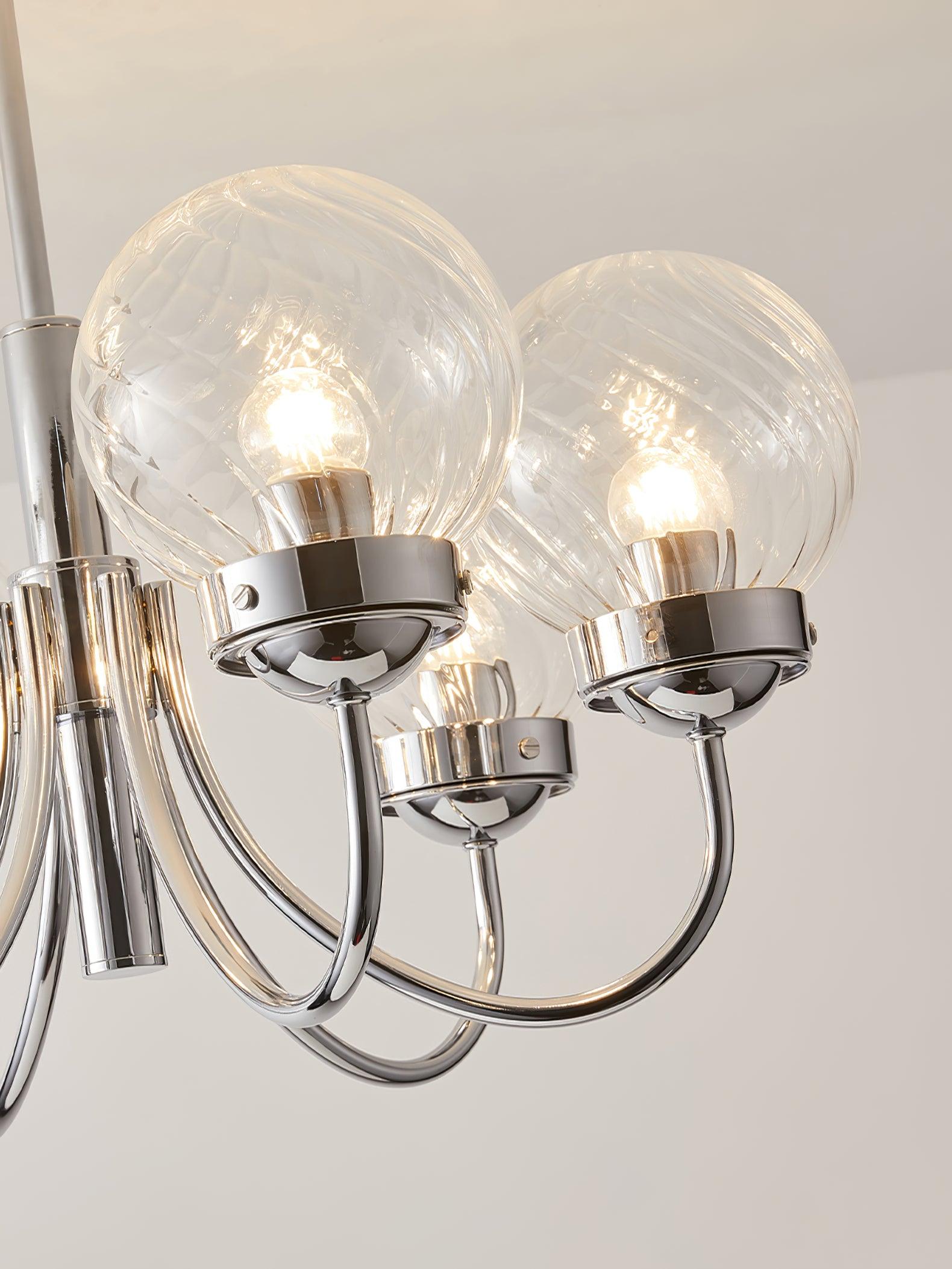 Modern Chrome Gasolier Chandelier with Clear Twisted Glass Shades for Indoor Living