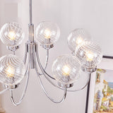 Modern Chrome Gasolier Chandelier with Clear Twisted Glass Shades for Indoor Living