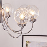 Modern Chrome Gasolier Chandelier with Clear Twisted Glass Shades for Indoor Living