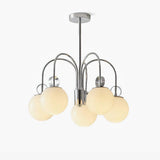 Modern Chrome Gasolier Chandelier with Glossy White Glass Globes for Dining Room