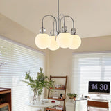 Modern Chrome Gasolier Chandelier with Glossy White Glass Globes for Dining Room