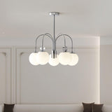 Modern Chrome Gasolier Chandelier with Glossy White Glass Globes for Dining Room