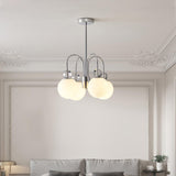Modern Chrome Gasolier Chandelier with Glossy White Glass Globes for Dining Room