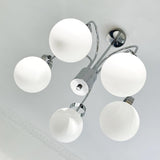 Modern Chrome Gasolier Chandelier with Glossy White Glass Globes for Dining Room