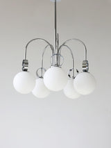 Modern Chrome Gasolier Chandelier with Glossy White Glass Globes for Dining Room