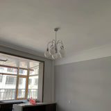 Modern Chrome Gasolier Chandelier with Glossy White Glass Globes for Dining Room