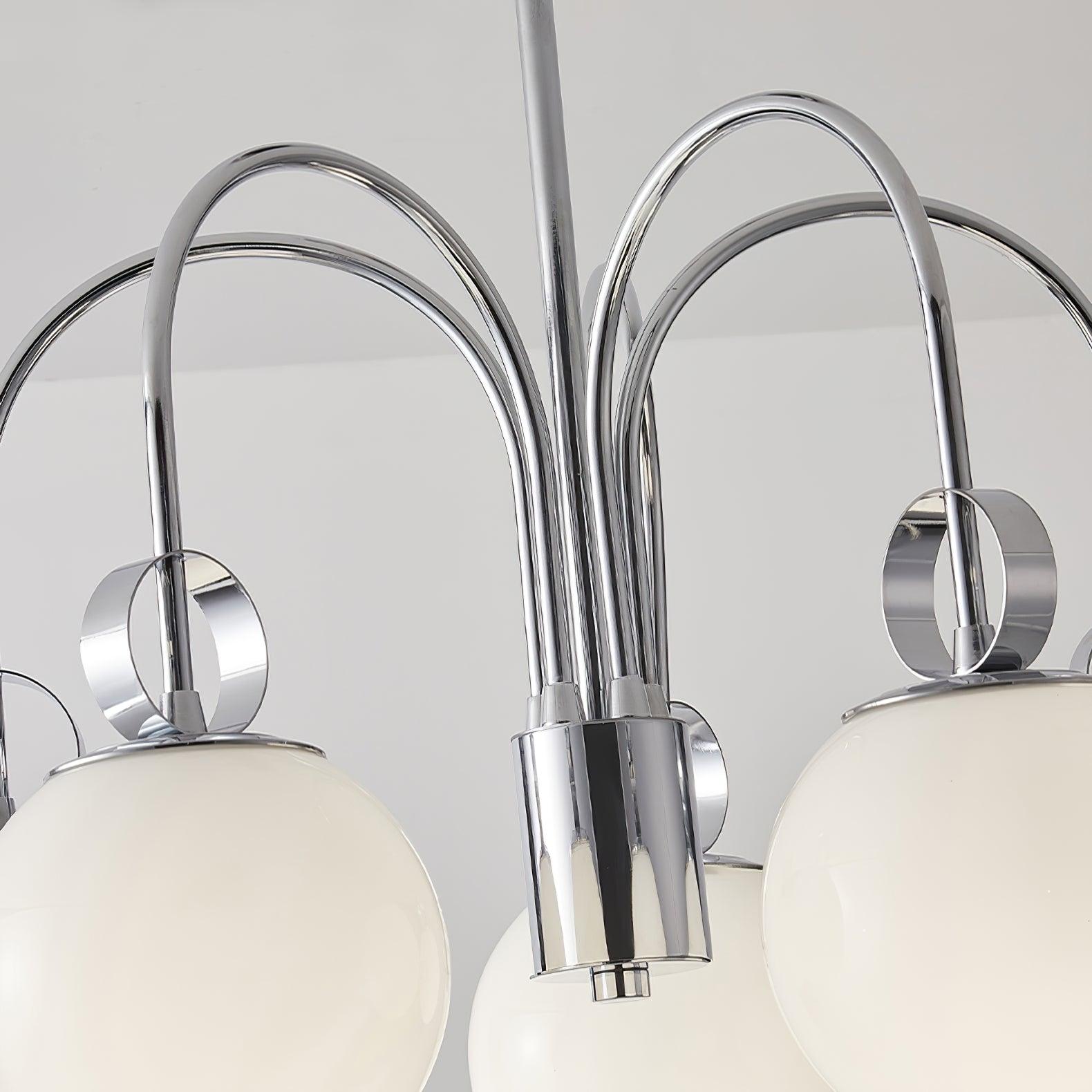 Modern Chrome Gasolier Chandelier with Glossy White Glass Globes for Dining Room