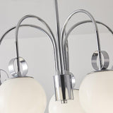Modern Chrome Gasolier Chandelier with Glossy White Glass Globes for Dining Room