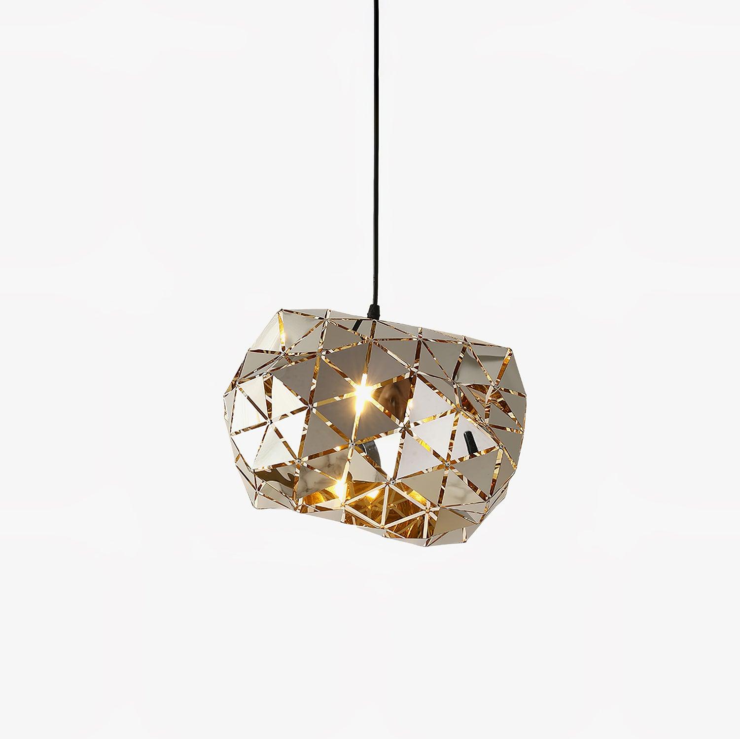 Modern Chrome Geometric Cut Panel Pendant Light Stainless Steel Hanging Lamp