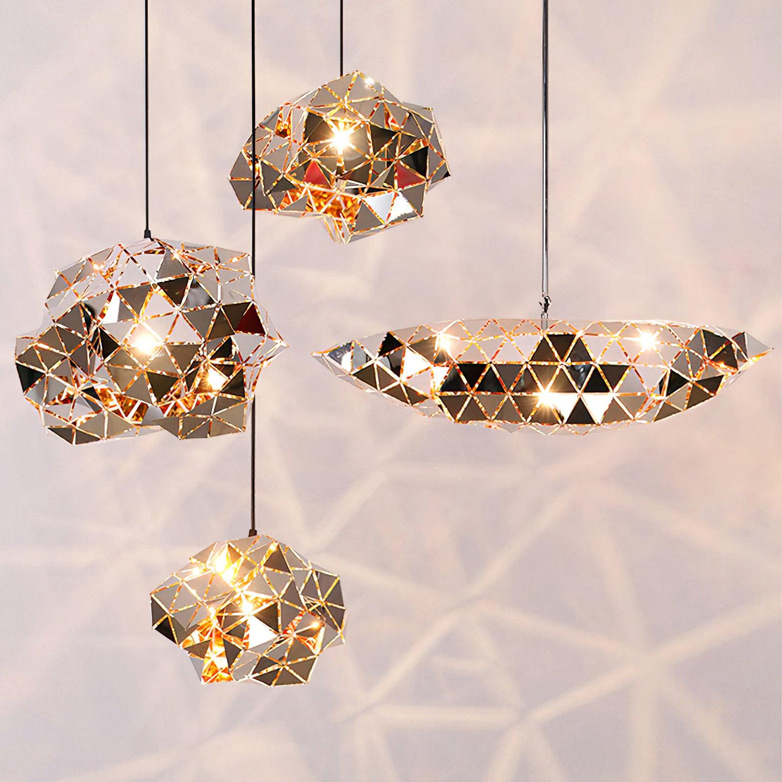 Modern Chrome Geometric Cut Panel Pendant Light Stainless Steel Hanging Lamp