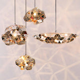 Modern Chrome Geometric Cut Panel Pendant Light Stainless Steel Hanging Lamp