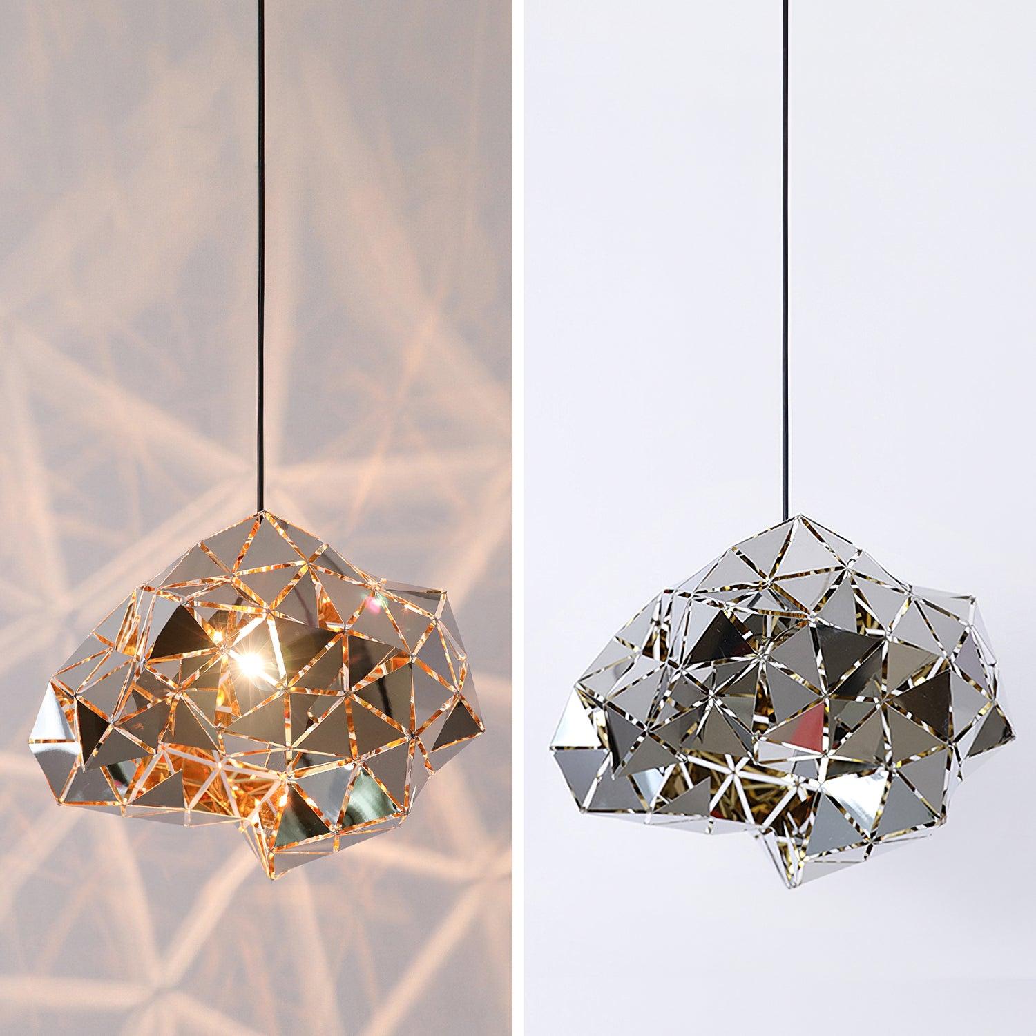 Modern Chrome Geometric Cut Panel Pendant Light Stainless Steel Hanging Lamp