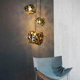 Modern Chrome Geometric Cut Panel Pendant Light Stainless Steel Hanging Lamp