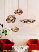 Modern Chrome Geometric Cut Panel Pendant Light Stainless Steel Hanging Lamp