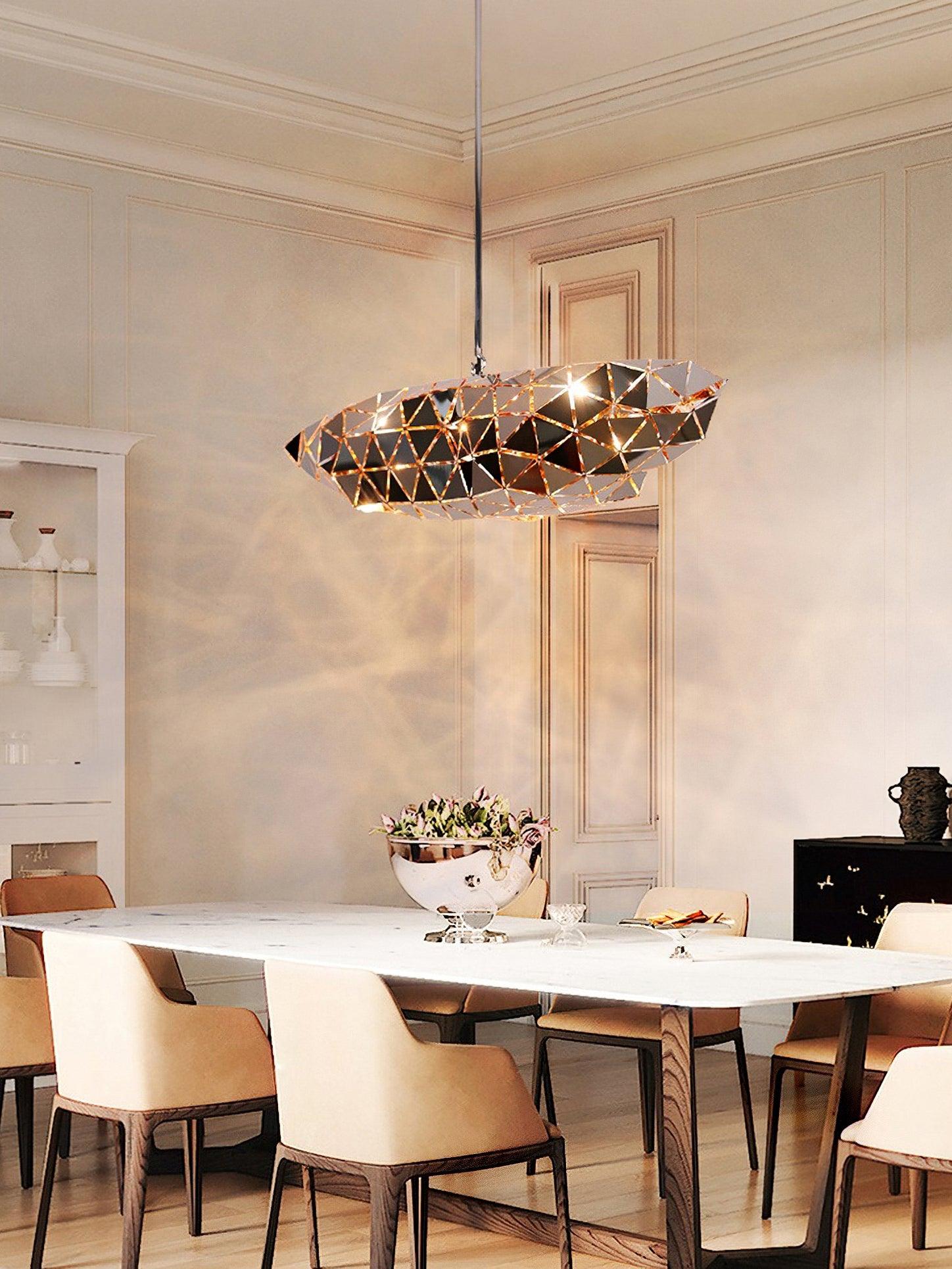 Modern Chrome Geometric Cut Panel Pendant Light Stainless Steel Hanging Lamp
