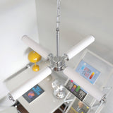 Modern Chrome LED Crown Chandelier with White Glass Globes and Integrated LED Lighting