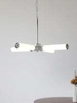 Modern Chrome LED Crown Chandelier with White Glass Globes and Integrated LED Lighting