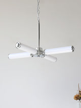 Modern Chrome LED Crown Chandelier with White Glass Globes and Integrated LED Lighting