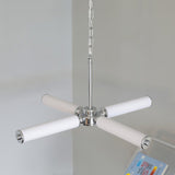 Modern Chrome LED Crown Chandelier with White Glass Globes and Integrated LED Lighting