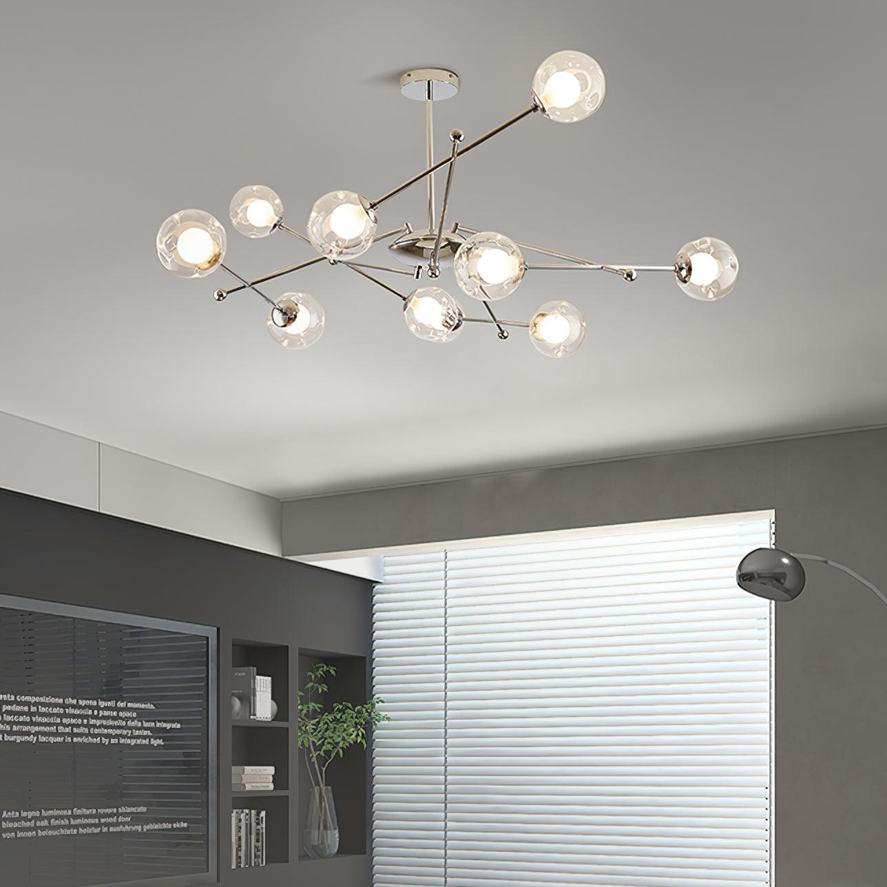 Modern Chrome Sputnik Pendant Light Chandelier with Mirror Glass Shades for Indoor Spaces
