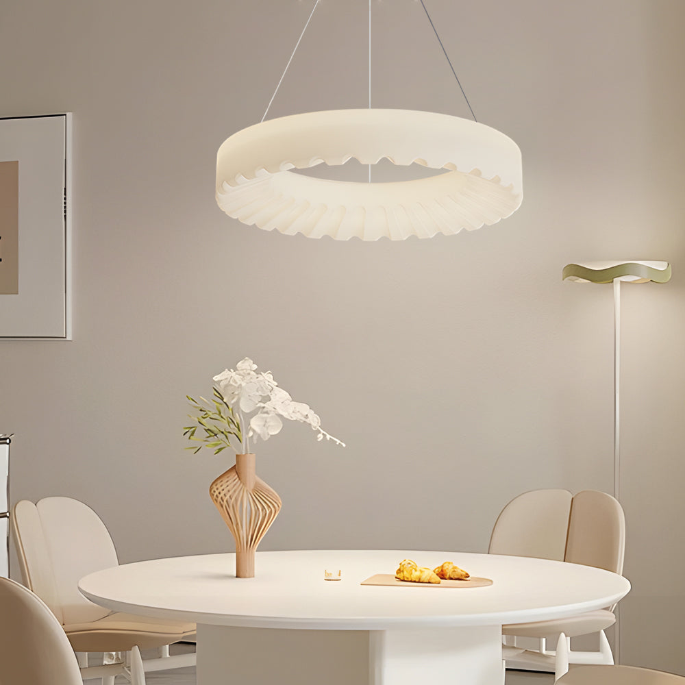 Modern Circle Cloud LED Pendant Light 3 Step Dimming Ring Chandelier in Gold and White