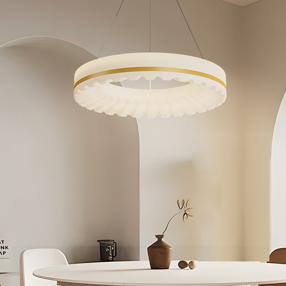 Modern Circle Cloud LED Pendant Light 3 Step Dimming Ring Chandelier in Gold and White