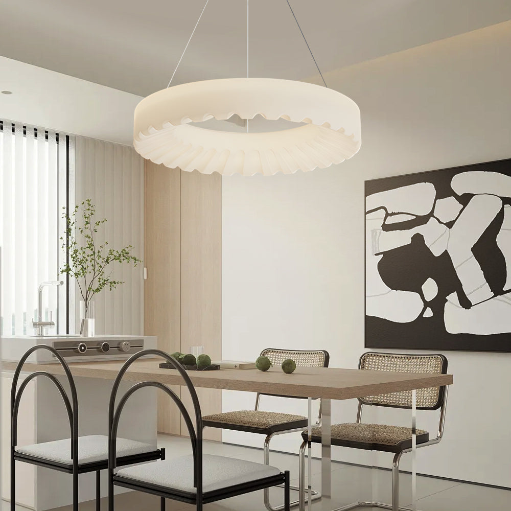 Modern Circle Cloud LED Pendant Light 3 Step Dimming Ring Chandelier in Gold and White