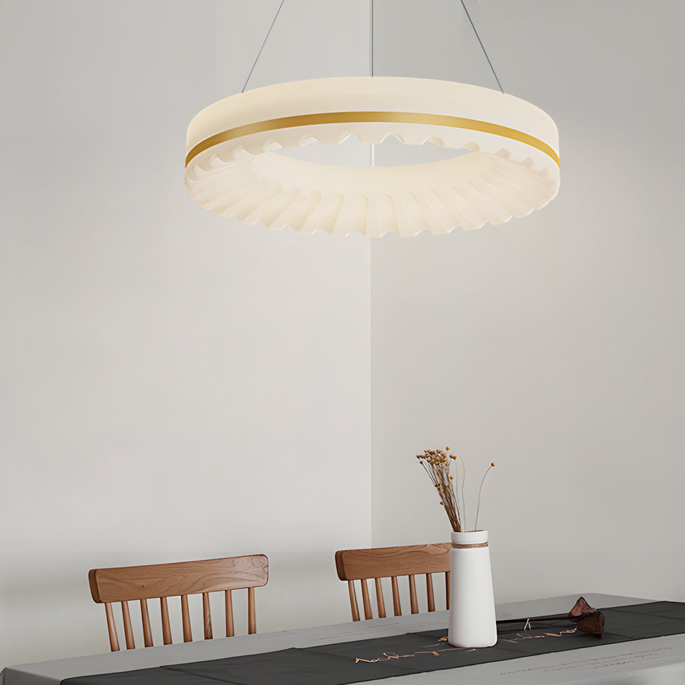 Modern Circle Cloud LED Pendant Light 3 Step Dimming Ring Chandelier in Gold and White