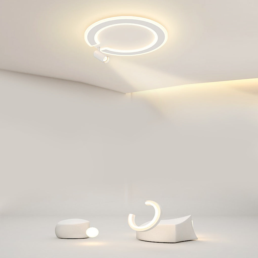 Modern Circle LED Flush Mount Ceiling Light with Rotatable Spotlight White Iron Acrylic